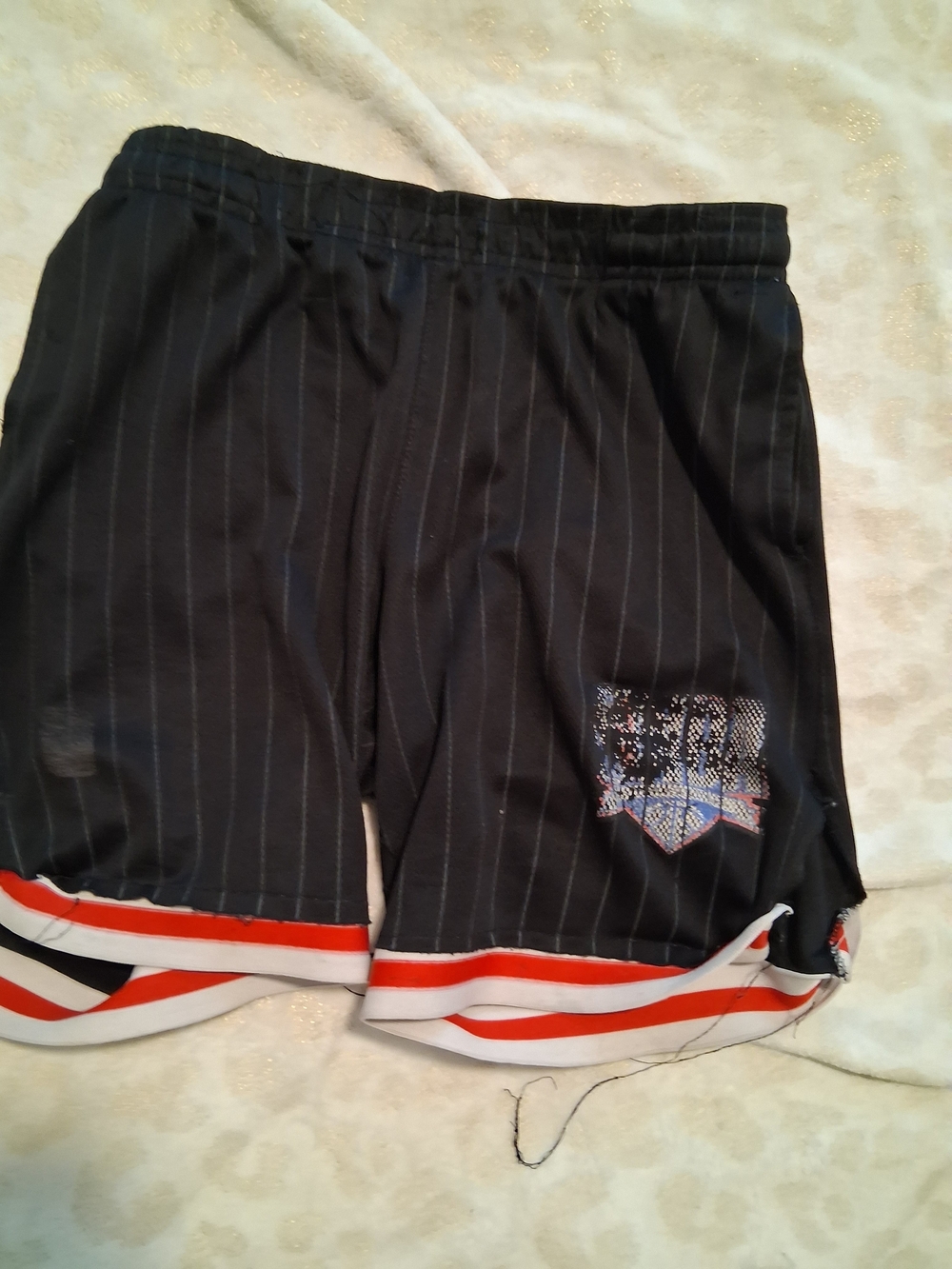 Black Pinstripe Men’s Athletic Shorts with Red Trim
